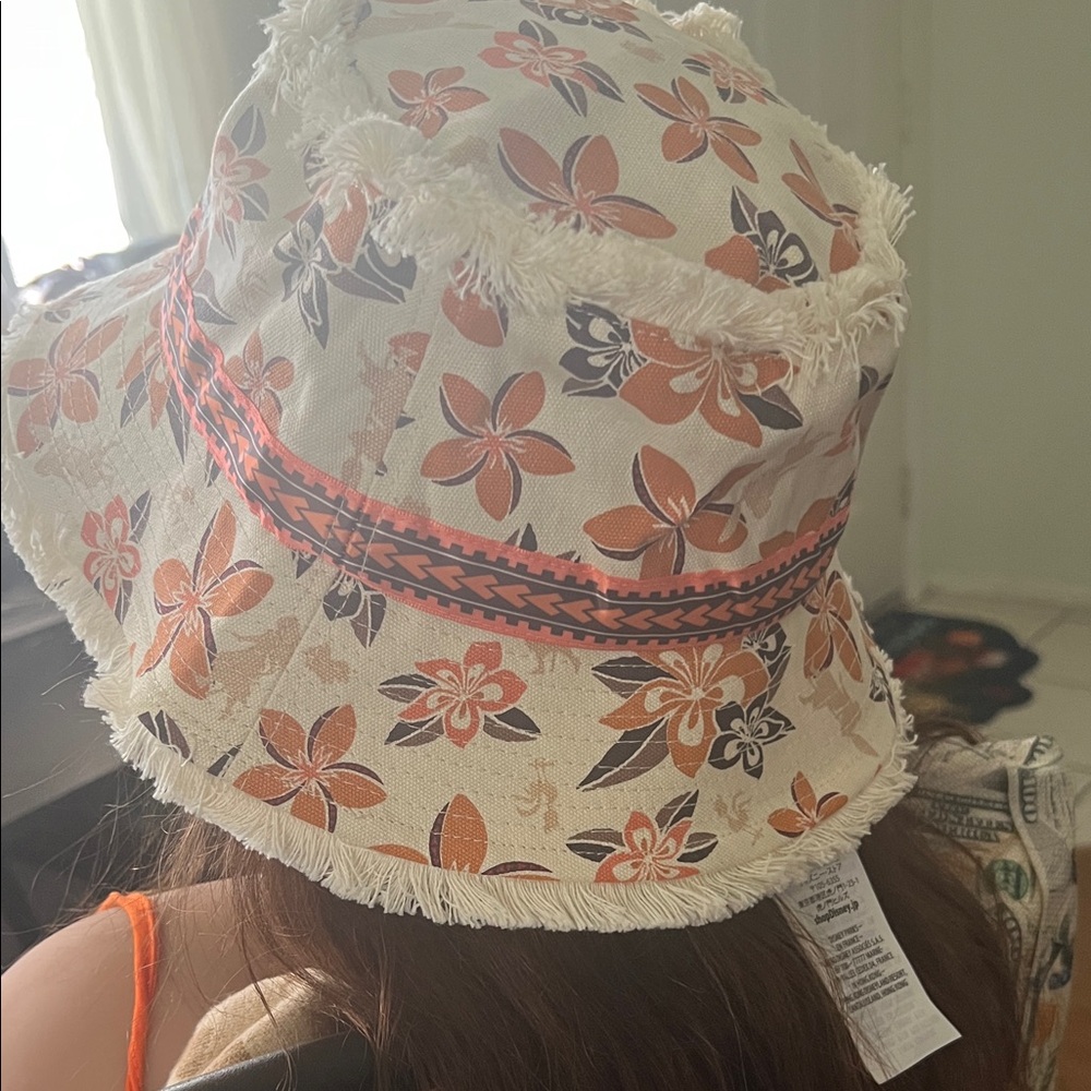 #1432** Chic Moana Floral Frayed-Edge Bucket Hat - Picture 4 of 10